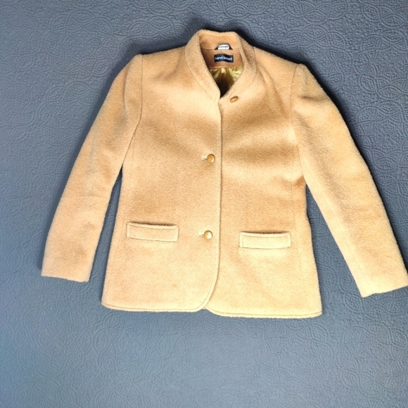 Harve Bernard Tan Cashmere Wool Button Front Coat Union Made Womens 6 Timeless - Picture 1 of 16